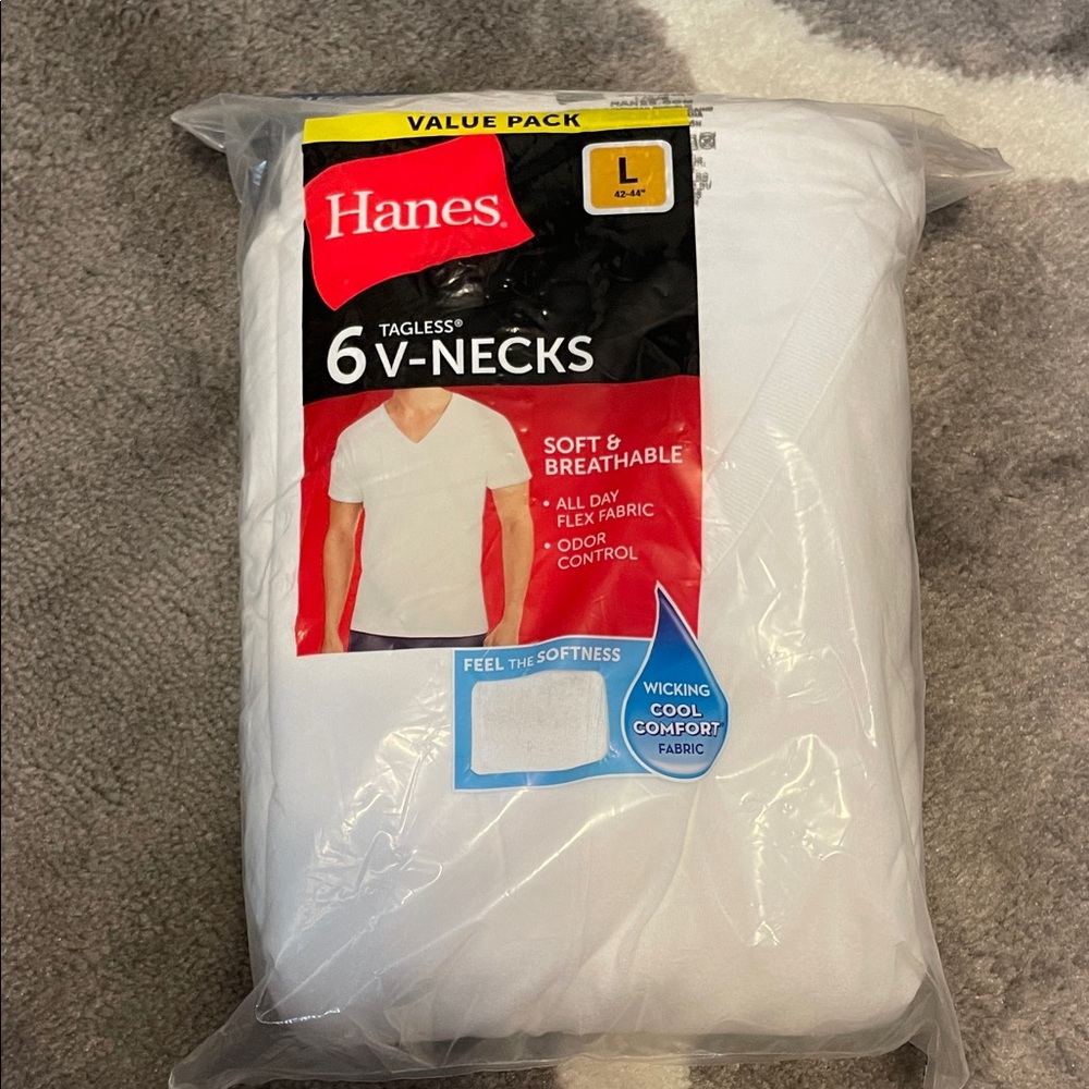 Hanes White Tagless 6-Pack V-Neck T-Shirts